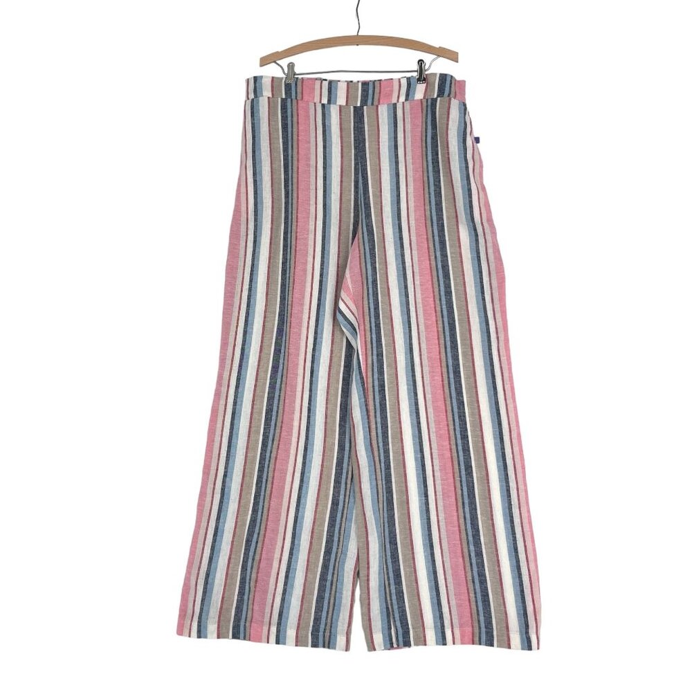 New Directions XL Multicolor Striped Linen Pants Wide Leg Pull On Lycoell